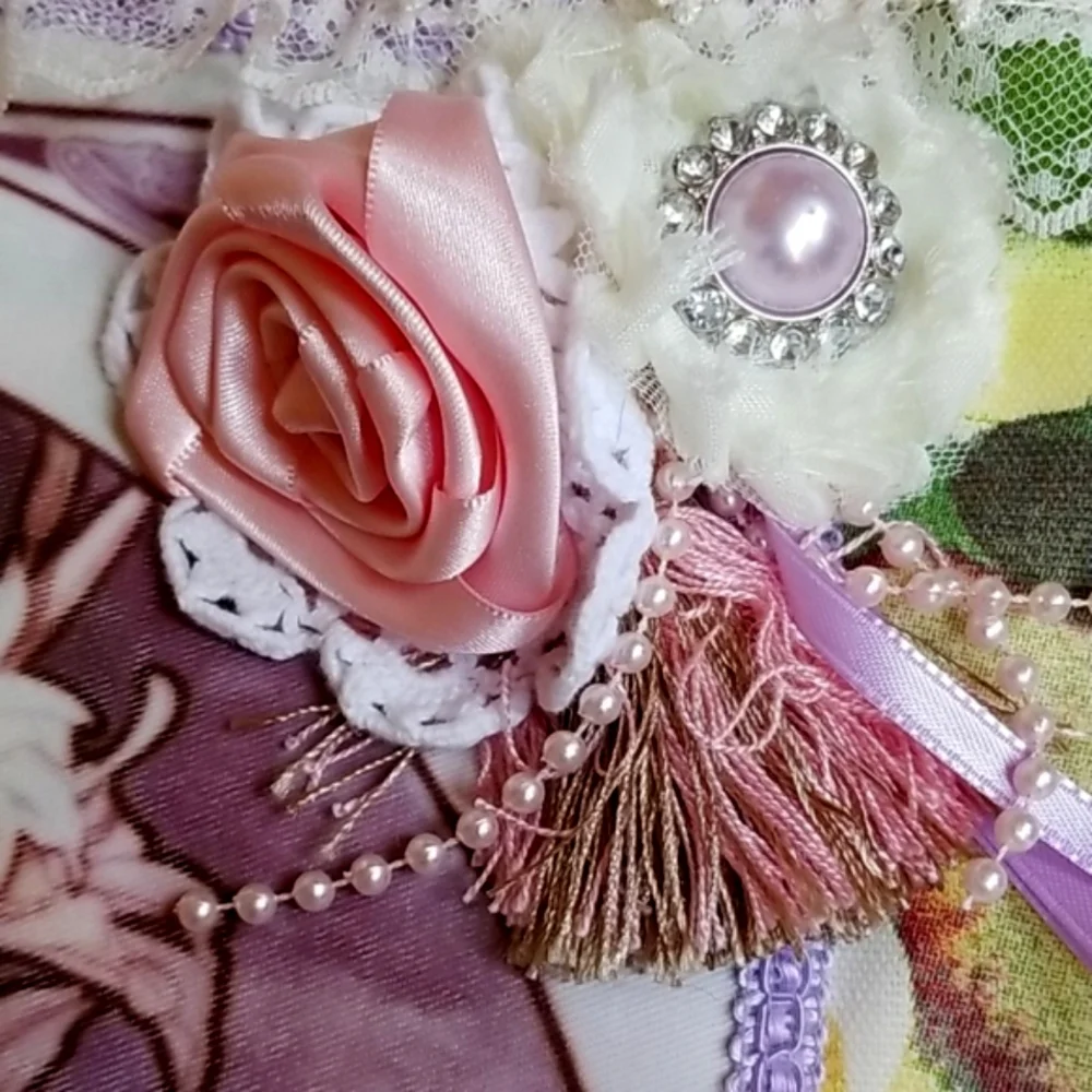 Hand Crafted Artisan Boho Gypsy Embellished Beaded Lace Crossbody Tote Bag - Picture 4 of 16